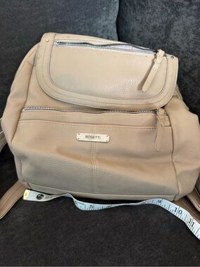 Rosetti Light Beige Pebbled Leather Backpack with Front Zip Pocket